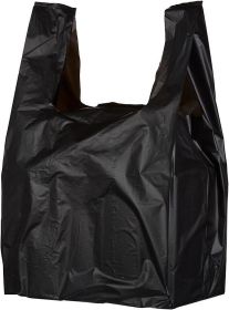 Black Plain Plastic Bags with Handles 12" x 7" x 23"; Pack of 500 Large Polyethylene Plastic Bags for Small Business; Single Use Plastic Grocery Bags