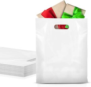 Large Plastic Merchandise Bags for Small Business 15" x 18"; Pack of 250 White Plastic Bags Die Cut Handle; 1.75 Mil LDPE Spacious Die Cut Shopping Ba