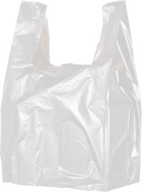 White Bio Plastic Bags with Handles 11.5 x 6.5 x 21; Pack of 1000 Large Polyethylene Plastic Bags for Small Business; Single Use Plastic Grocery Bags