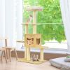 4 Levels Modern Wood Cat Tower with Washable Mats