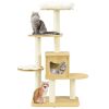 4 Levels Modern Wood Cat Tower with Washable Mats