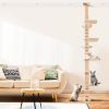 9' Adjustable Height Floor-to-Ceiling Cat Tree, Multi-Level Cat Vertical Cat Condo, Cat Climbing Frame Activity Center with Perching Shelves for Indoo
