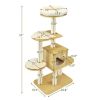4 Levels Modern Wood Cat Tower with Washable Mats