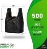 Black Plain Plastic Bags with Handles 12" x 7" x 23"; Pack of 500 Large Polyethylene Plastic Bags for Small Business; Single Use Plastic Grocery Bags